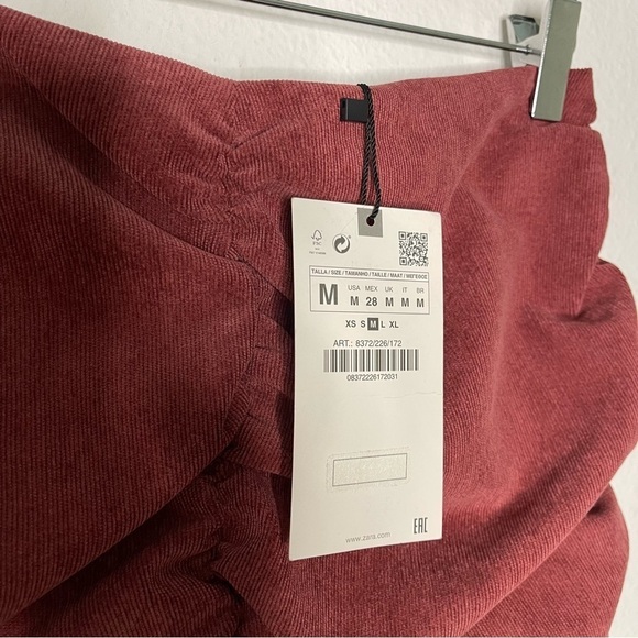 ZARA Ruched corduroy Mini skirt Burgundy Wine size M NWT - Picture 5 of 8